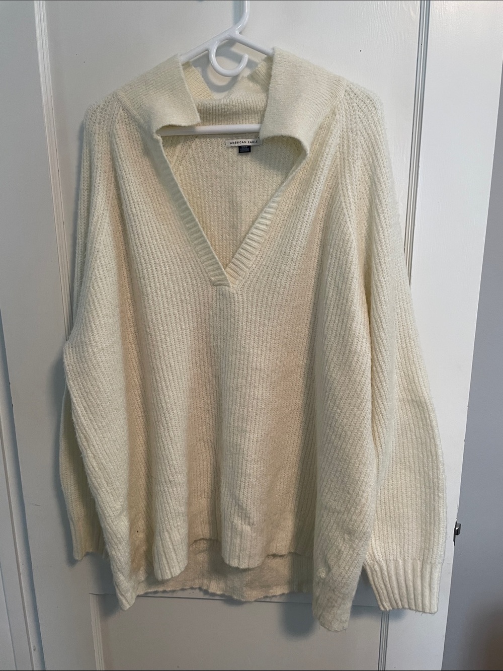 American Eagle Outfitters Cream V-Neck Collared Sweater